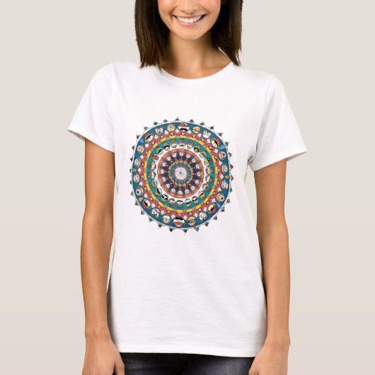 Grappig Mandala Design met grillige Cartoon gezich T-shirt (Voorkant)