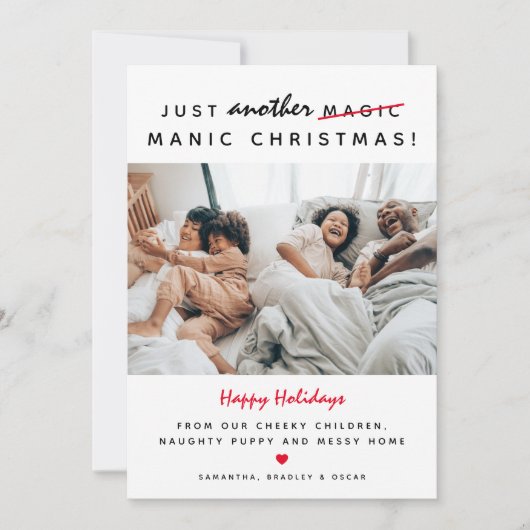 Grappig 'Manic Kerstmis'-foto Feestdagenkaart (Voorkant)