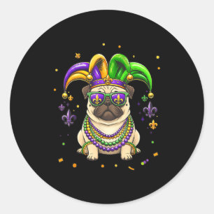 Grappig mardi gras kralen pug festival carnaval ho ronde sticker