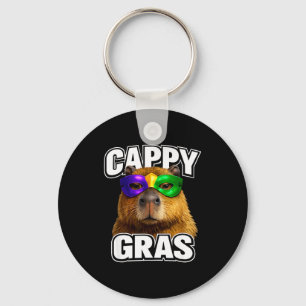 Grappig mardi gras masker capybara meme sleutelhanger