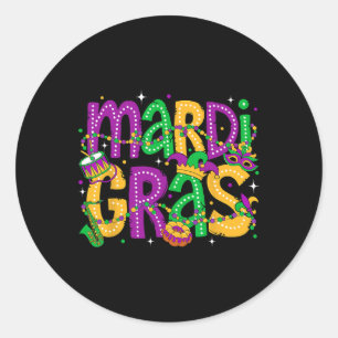Grappig Mardi Gras Parade Outfit Jester Pet Mannen Ronde Sticker
