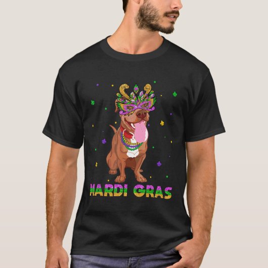 Grappig Mardi Gras Pitbull Masker En Kralen Cadeau T-shirt (Voorkant)