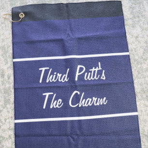 Grappig marine blauw derde putt cadeau voor golfer golfhanddoek