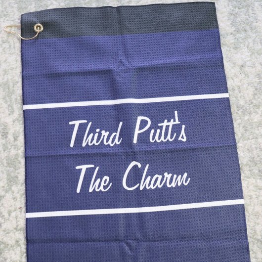 Grappig marine blauw derde putt cadeau voor golfer golfhanddoek