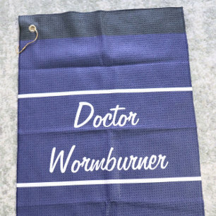 Grappig marine blauw wormbrander cadeau voor golfe golfhanddoek