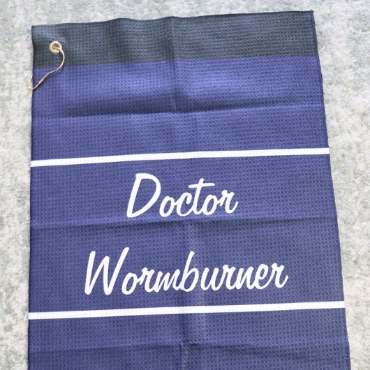 Grappig marine blauw wormbrander cadeau voor golfe golfhanddoek