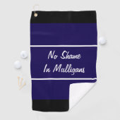 Grappig marineblauw geen schaamte mulligans cadeau golfhanddoek (Insitu)