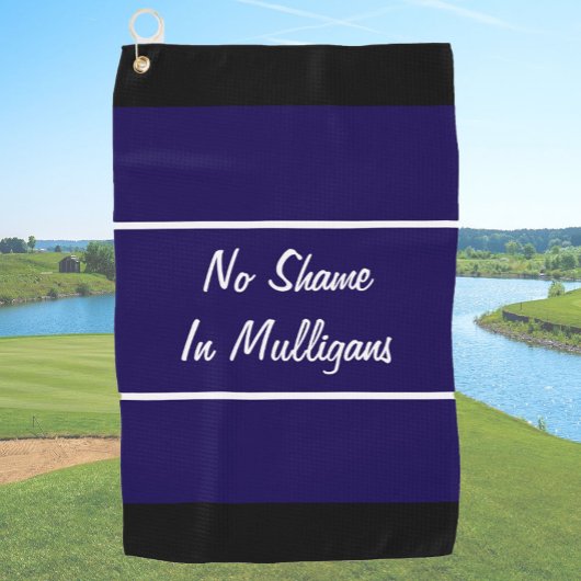 Grappig marineblauw geen schaamte mulligans cadeau golfhanddoek