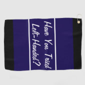 Grappig marineblauw geprobeerd linkshandig cadeau  golfhanddoek (Horizontaal)