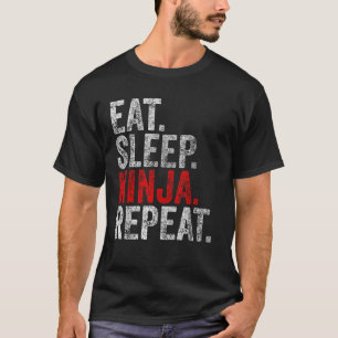 Grappig Martial Ninja Kostuum Eet Slaap Ninja Herh T-shirt