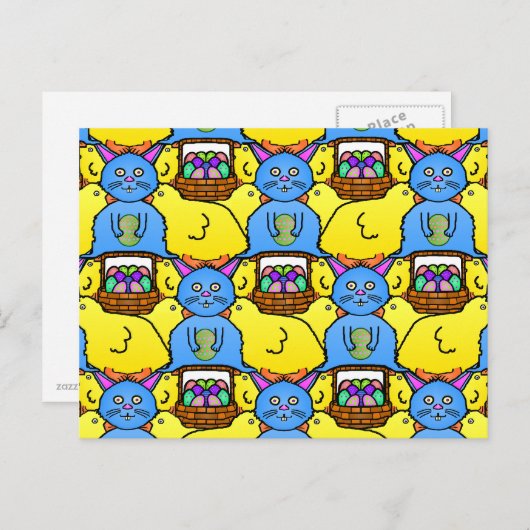 Grappig MC Pasen Bunny Chicks Tessellation Feestdagenkaart (Voorkant / Achterkant)