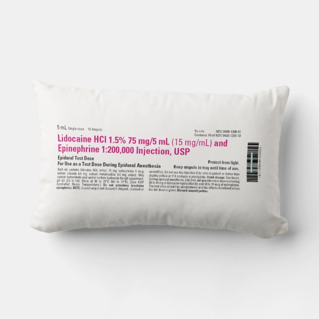 Grappig medisch lidocaïne-etiket kussen (Achterkant)