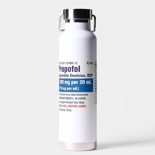 Grappig medisch Propofol-etiket Waterfles (Voorkant)
