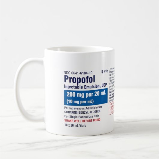 Grappig medisch Propofol-label Koffiemok (Links)
