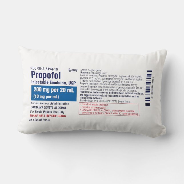 Grappig medisch propofol-label kussen (Achterkant)