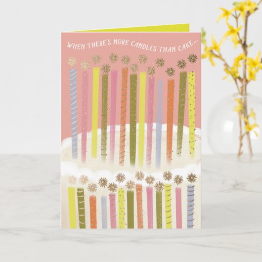 Grappig meer kaarsen dan taart kleurrijke verjaard kaart (Gele Bloem)
