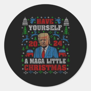 Grappig Mega Little Christmas Trump 2024 lelijk zw Ronde Sticker