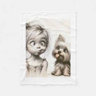 Grappig Meisje dat Gezichten Trekt met Knuffel Hon Fleece Deken