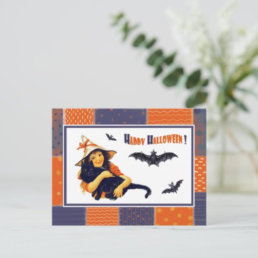 Grappig  Meisje Halloween Briefkaart (Staand voorkant)