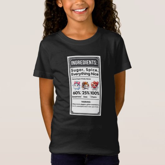Grappig Meisje Ingrediëntenlabel Eenvoudig Hallowe T-shirt (Voorkant)
