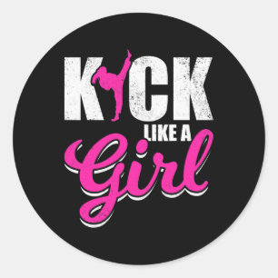 Grappig Meisje Karate Meisje Taekwondo Meisje Kick Ronde Sticker