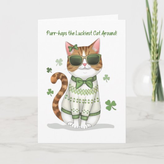 Grappig Meisje Kat Dragen Zonnebril Bow St Patrick Kaart (Voorkant)