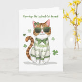 Grappig Meisje Kat Dragen Zonnebril Bow St Patrick Kaart (Gele Bloem)
