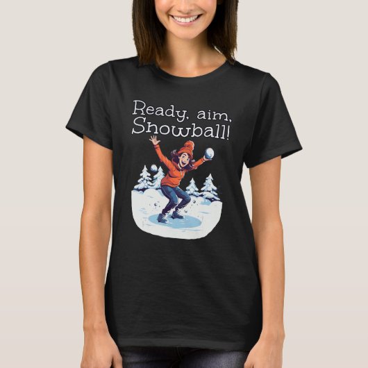 Grappig Meisje Klaar Om Te Richten Met Sneeuwballe T-shirt (Voorkant)