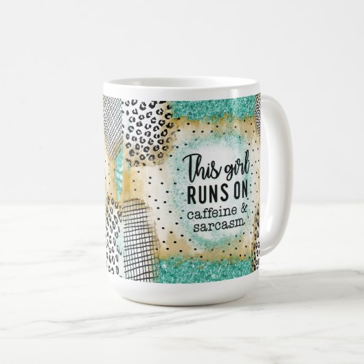 Grappig meisje loopt op cafeïne sarcasme Mok cadea (Voorkant rechts)
