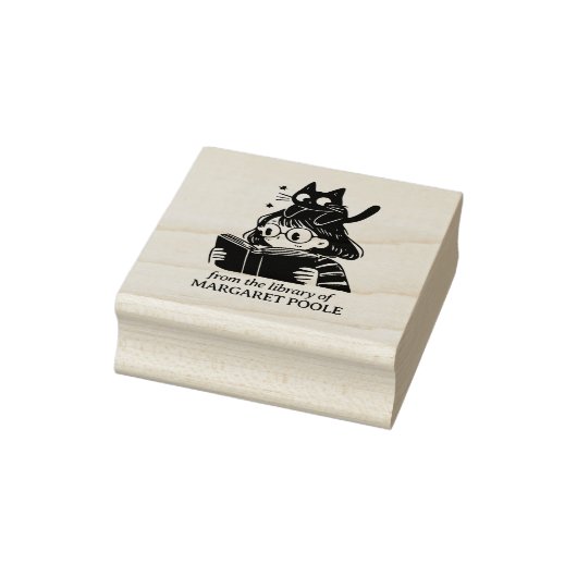 Grappig Meisje met Kat Boekplaat Rubberstempel (Stempel)