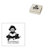 Grappig Meisje met Kat Boekplaat Rubberstempel (Gestempeld)