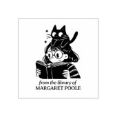 Grappig meisje met kat ex-libris rubberstempel (Afrduk)