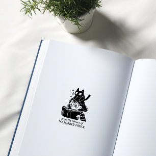 Grappig meisje met kat ex-libris rubberstempel