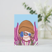 Grappig meisje met korenbloemen op een heiveld briefkaart (Staand voorkant)