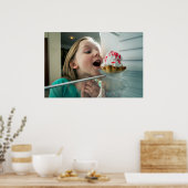 Grappig meisje op zoek in koelkast poster (Keuken)