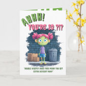 Grappig Meisje Zombie Verjaardag Kaart (Gele Bloem)