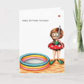 Grappig Meisje Zwemmer Kiddy Zwembad Zomer Verjaar Kaart (Voorkant)