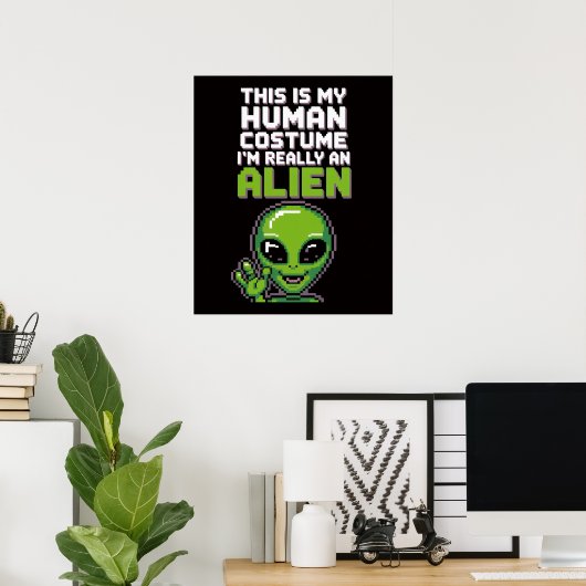 Grappig Menselijk Kostuum Alien Pixel Art Poster (Thuiskantoor)