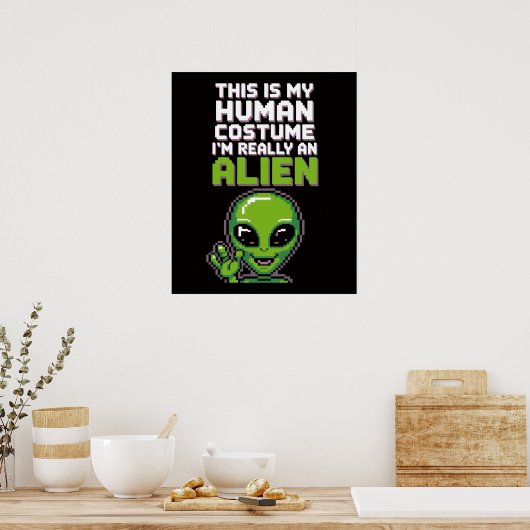 Grappig Menselijk Kostuum Alien Pixel Art Poster (Keuken)
