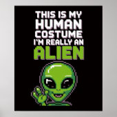 Grappig Menselijk Kostuum Alien Pixel Art Poster (Voorkant)