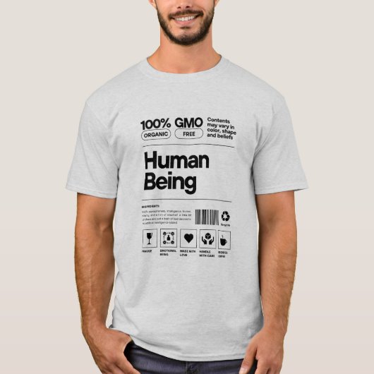 Grappig menselijk wezen biologische ingrediënten t-shirt (Voorkant)
