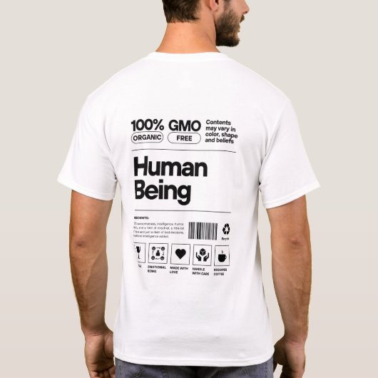 Grappig menselijk wezen label t-shirt (Achterkant)