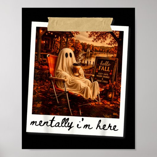 Grappig mentaal ben ik hier spookmeme herfst najaa poster (Voorkant)
