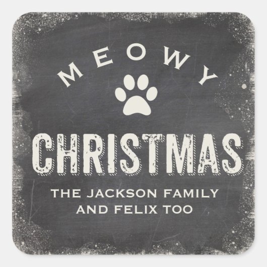 Grappig Meowy Merry Christmas Cat Paw Custom Vierkante Sticker (Voorkant)