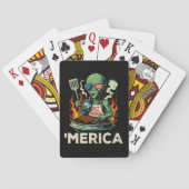 Grappig 'Merica Alien BBQ Barbecue Patriottisch Re Pokerkaarten (Achterkant)