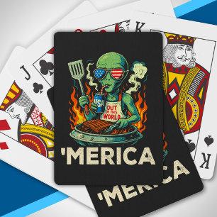 Grappig 'Merica Alien BBQ Barbecue Patriottisch Re Pokerkaarten