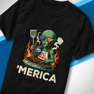 Grappig ’Merica Alien BBQ Grillende Patriotische R T-shirt