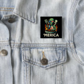 Grappig ’Merica Alien BBQ Grillende Patriotische R Vierkante Button 5,1 Cm (In situ)