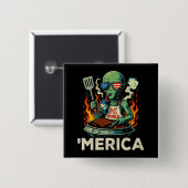 Grappig ’Merica Alien BBQ Grillende Patriotische R Vierkante Button 5,1 Cm (Voorkant /achterkant)
