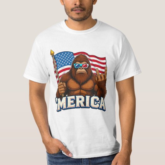 Grappig Merica Bigfoot T-shirt, Patriottische Sasq T-shirt (Voorkant)